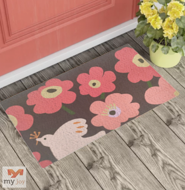 Home decoration custom cartoon anit slip pvc coil flower half round cat door mat